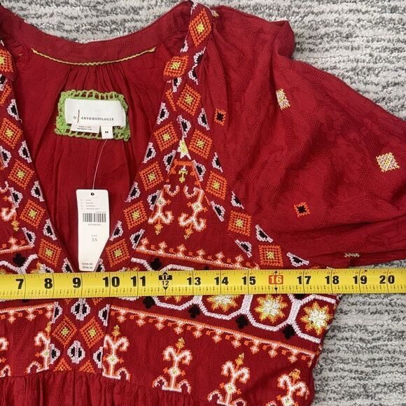 NWT Anthropologie Embroidered Tunic Mini Dress Red Motif XS - Picture 10 of 15